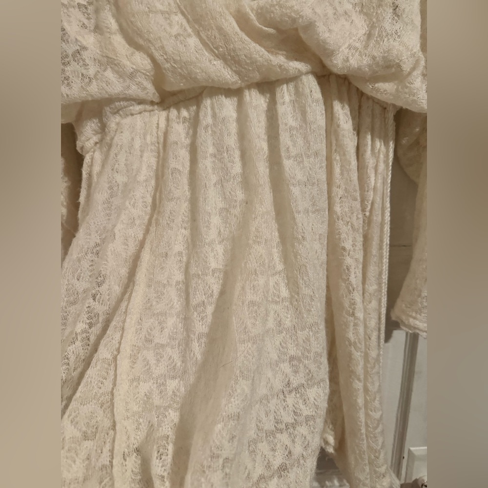 Free People Snug Bug Faux Wrap Mini Sweater Dress Cream Lace Tassel Boho - Picture 9 of 10